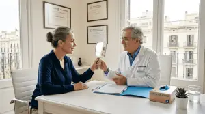 El paciente consulta con el cirujano sobre las opciones para realizarse un lifting facial.