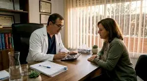 El cirujano atiende a un paciente durante una consulta en el consultorio.