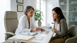 Encuentro entre la cirujana y la paciente en una clínica de estética