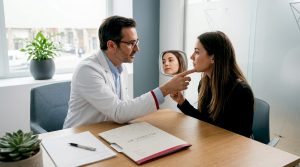 Consulta médica para valorar una cirugía de mentón