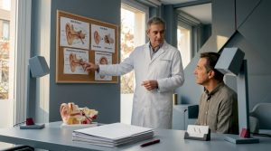 Valoración médica para otoplastia en un consultorio moderno y bien iluminado